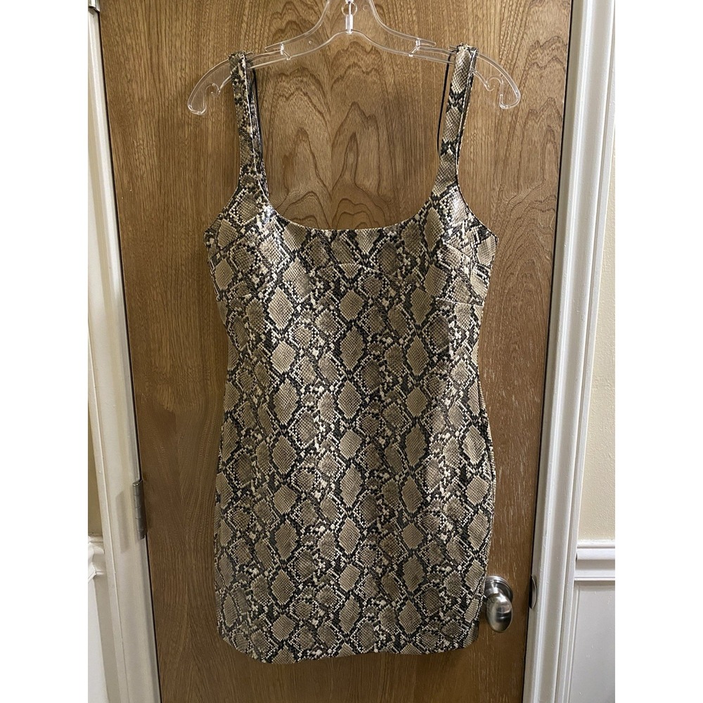 Zara Snake Print Mini Dress - Black and Cream-Faux Leather